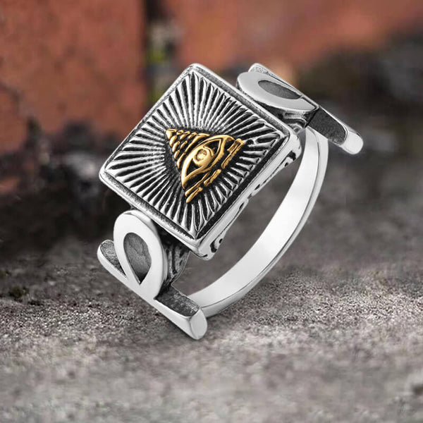 Eye of Providence Square Masonic Stainless Steel Ring | Gthic.com