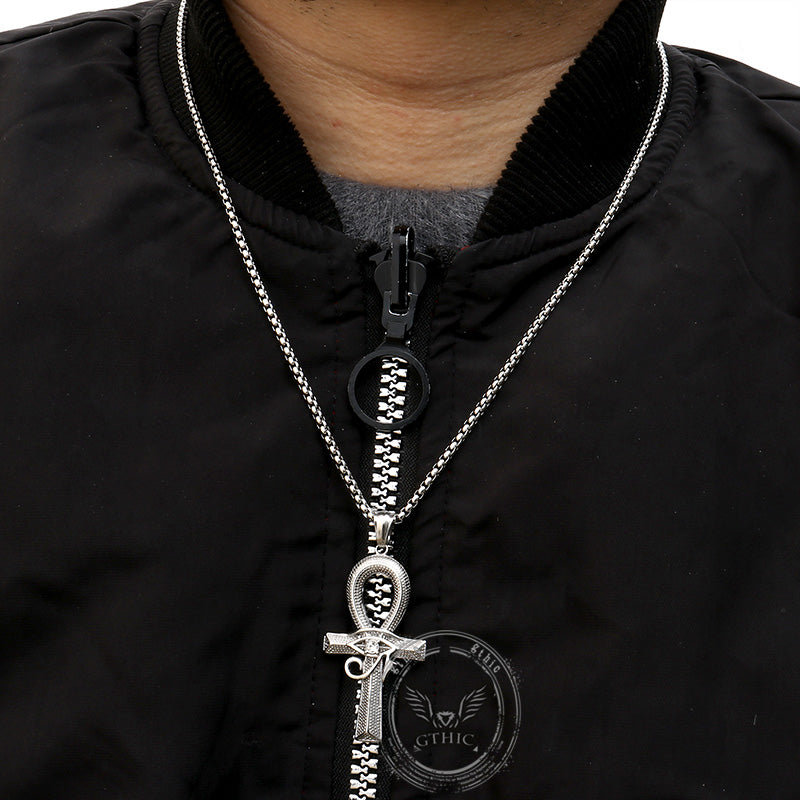 Eye of Ra Ankh Cross Stainless Steel Pendant