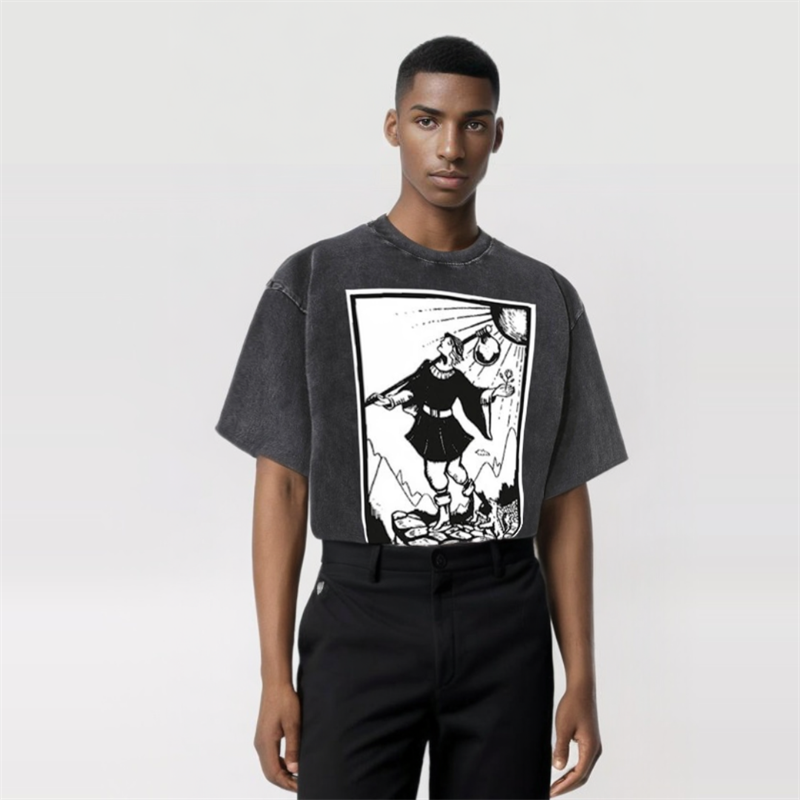 Vintage Washed The Fool Tarot Card Print T-shirt