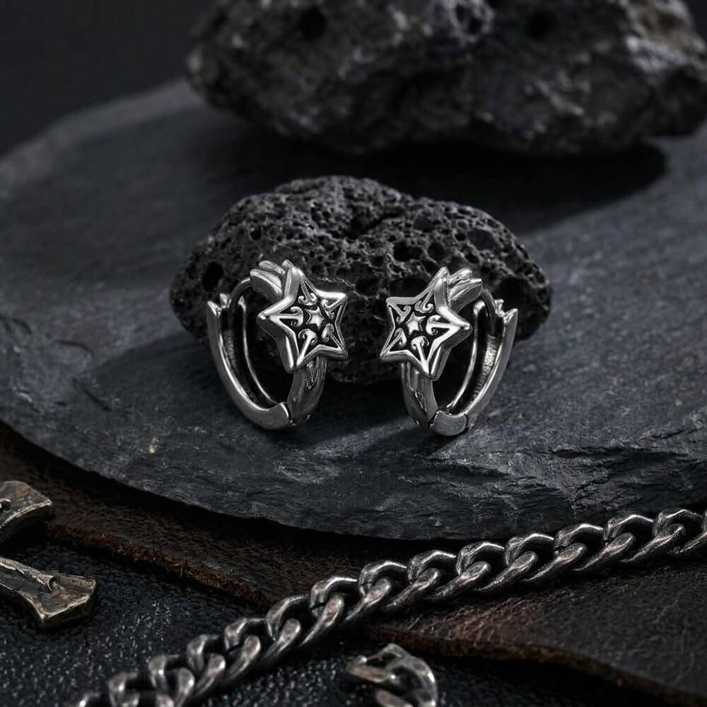 Punk Pentagram Stainless Stee Hoop Earrings | Gthic.com