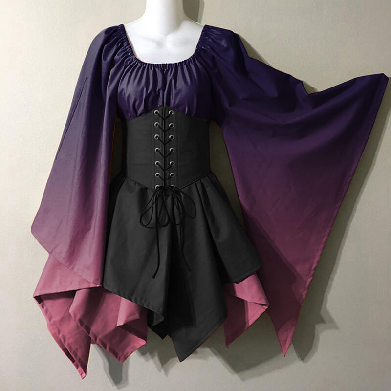 Fairy Trumpet Sleeve Gradient Handkerchief Dress, Purple / S (Bust 100 cm) Fairy Trumpet Sleeve Gradient Handkerchief Dress, Purple / S (Bust 100 cm)