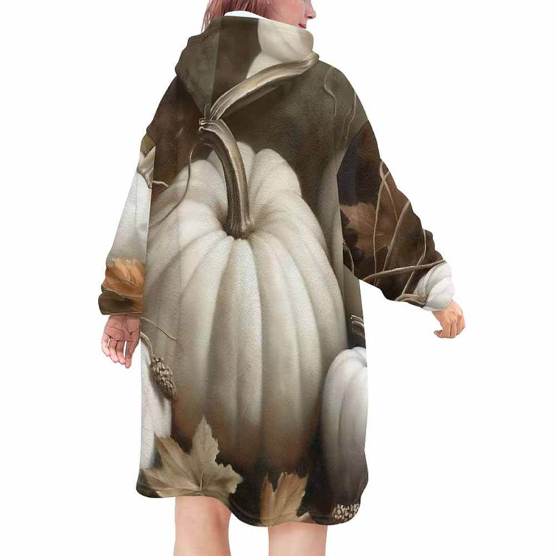 Fall Leaves Pumpkin Print Blanket Hoodie