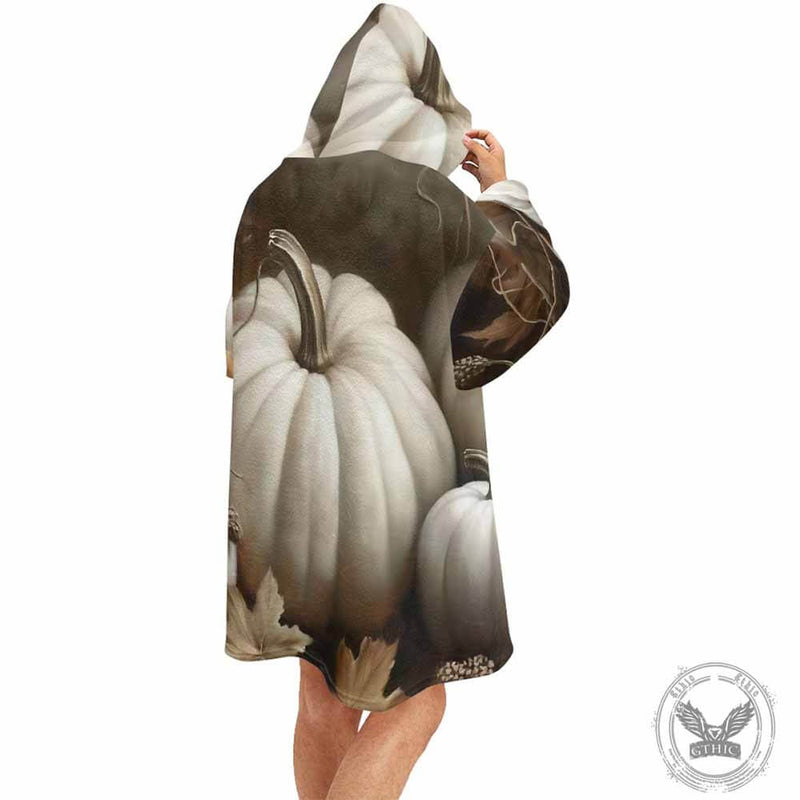 Fall Leaves Pumpkin Print Blanket Hoodie