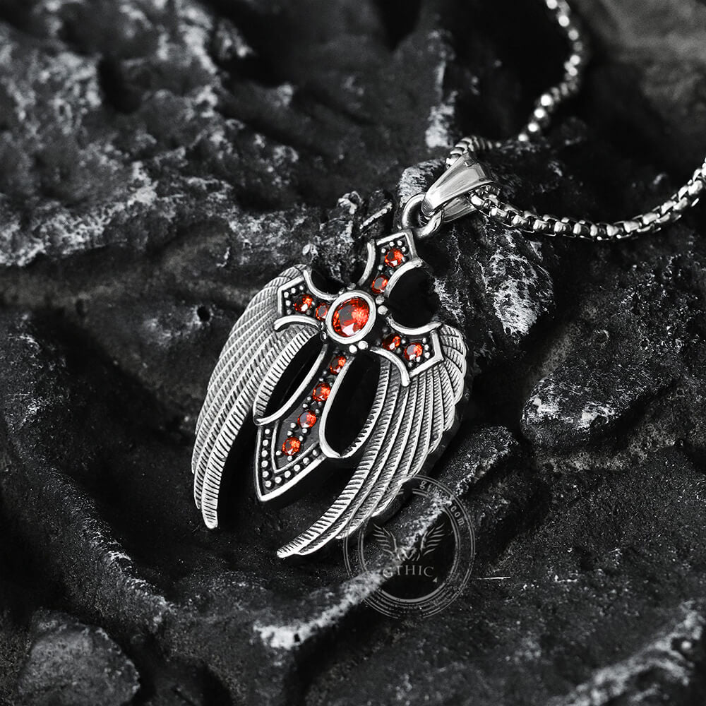 Fallen Angel Wings Stainless Steel Gem Pendant