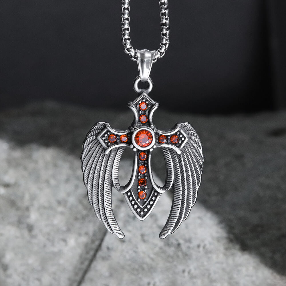 Fallen Angel Wings Stainless Steel Gem Pendant03 Red| Gthic.com