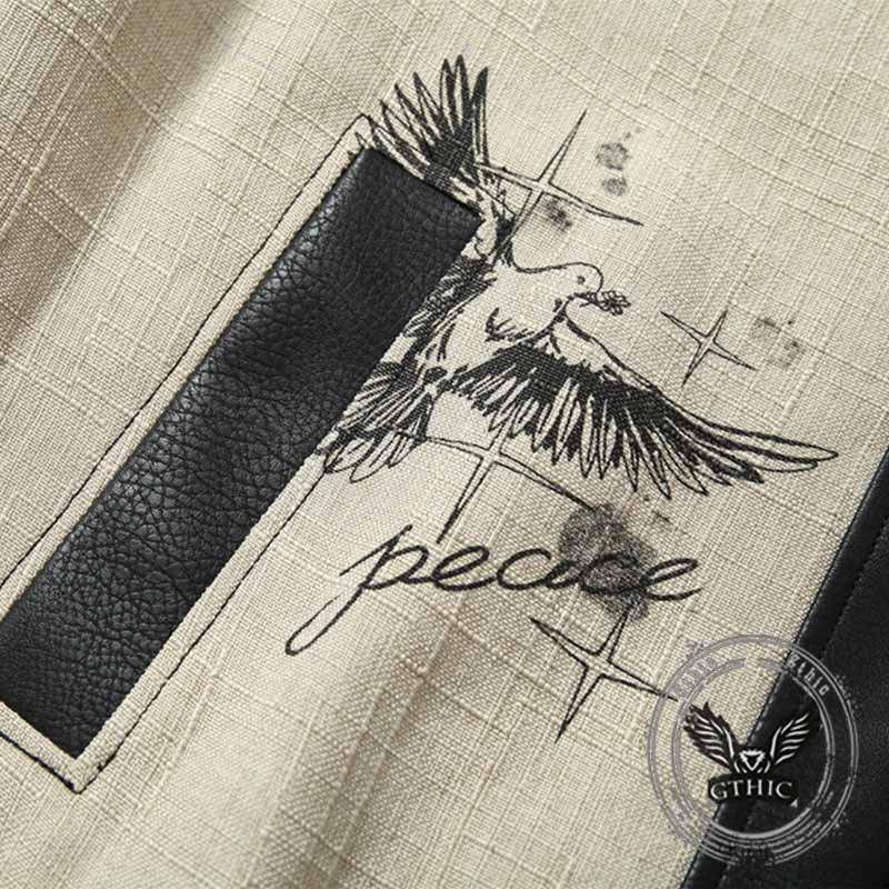 Fashion Angel Wing Statue Print PU Leather Jacket