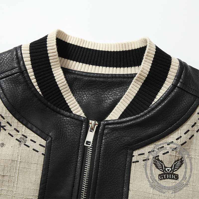 Fashion Angel Wing Statue Print PU Leather Jacket