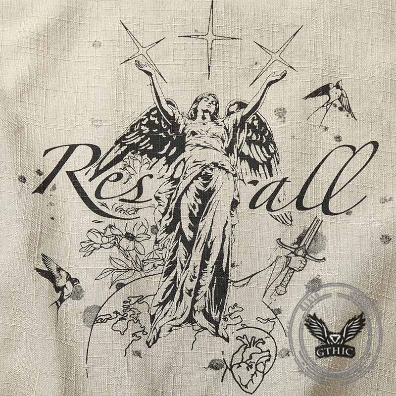 Fashion Angel Wing Statue Print PU Leather Jacket