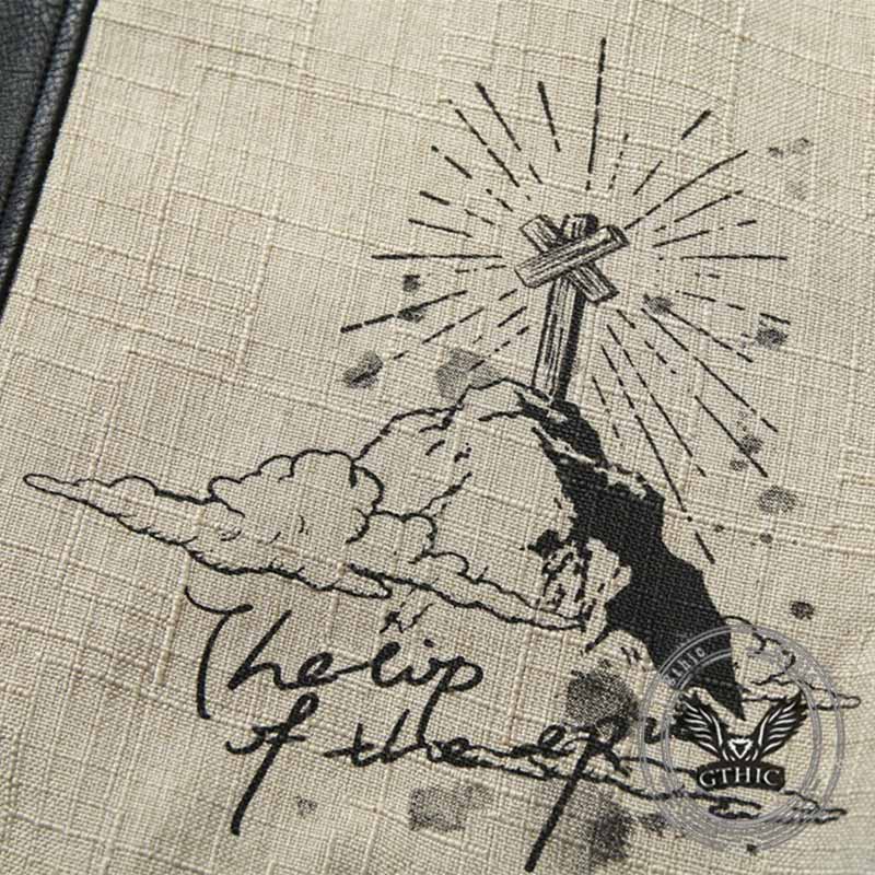 Fashion Angel Wing Statue Print PU Leather Jacket