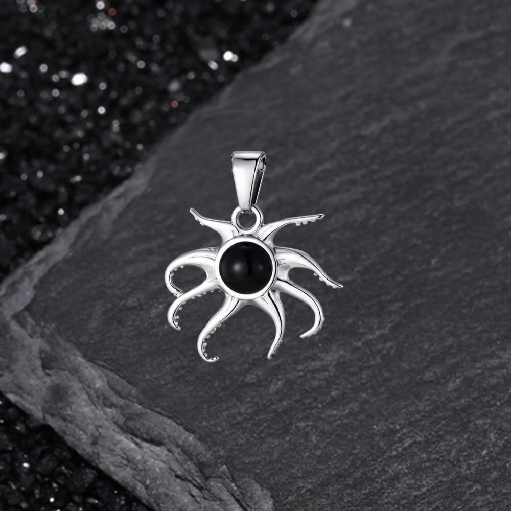 Fashion Black Gem Octopus Stainless Steel Marine Pendant