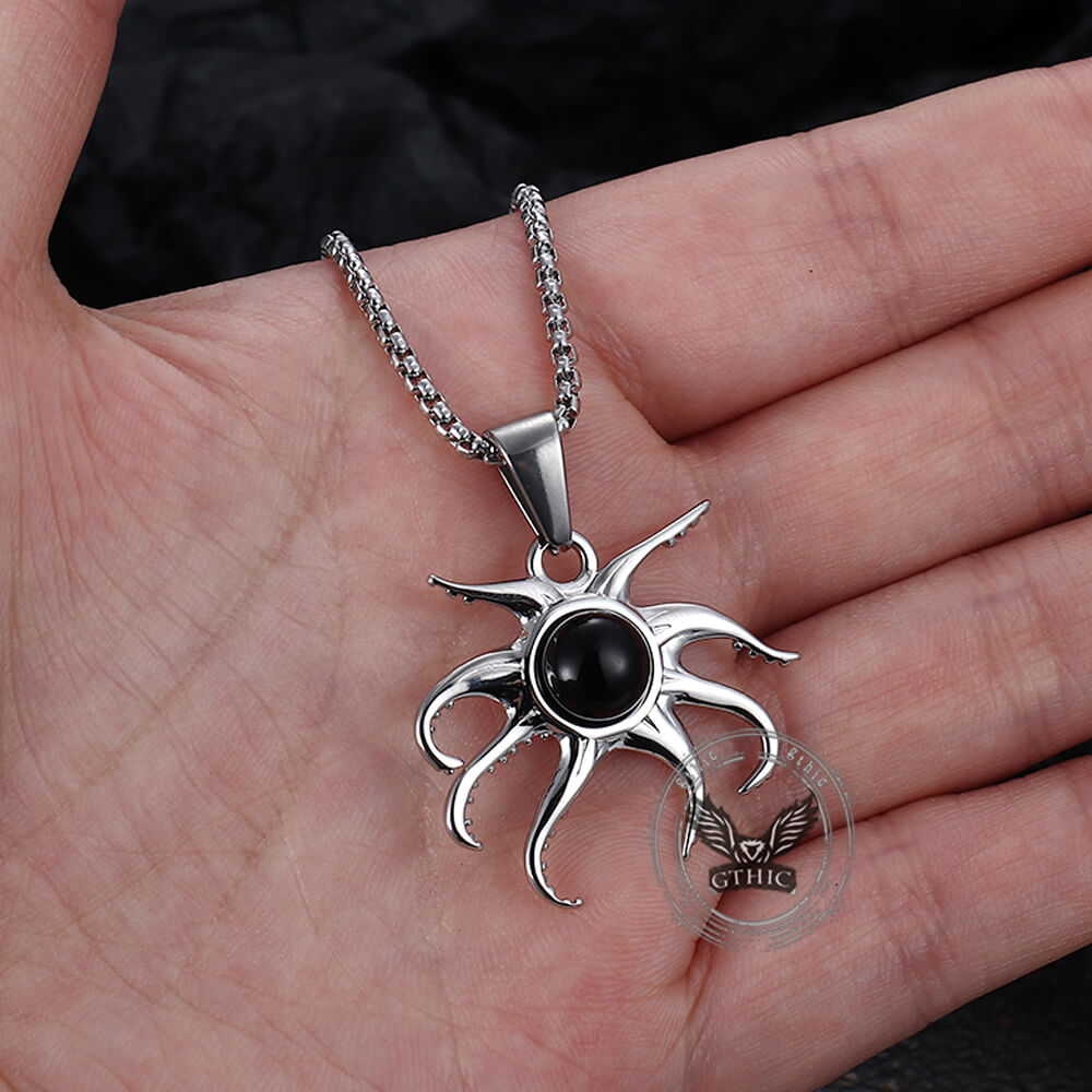Fashion Black Gem Octopus Stainless Steel Marine Pendant | Gthic.com