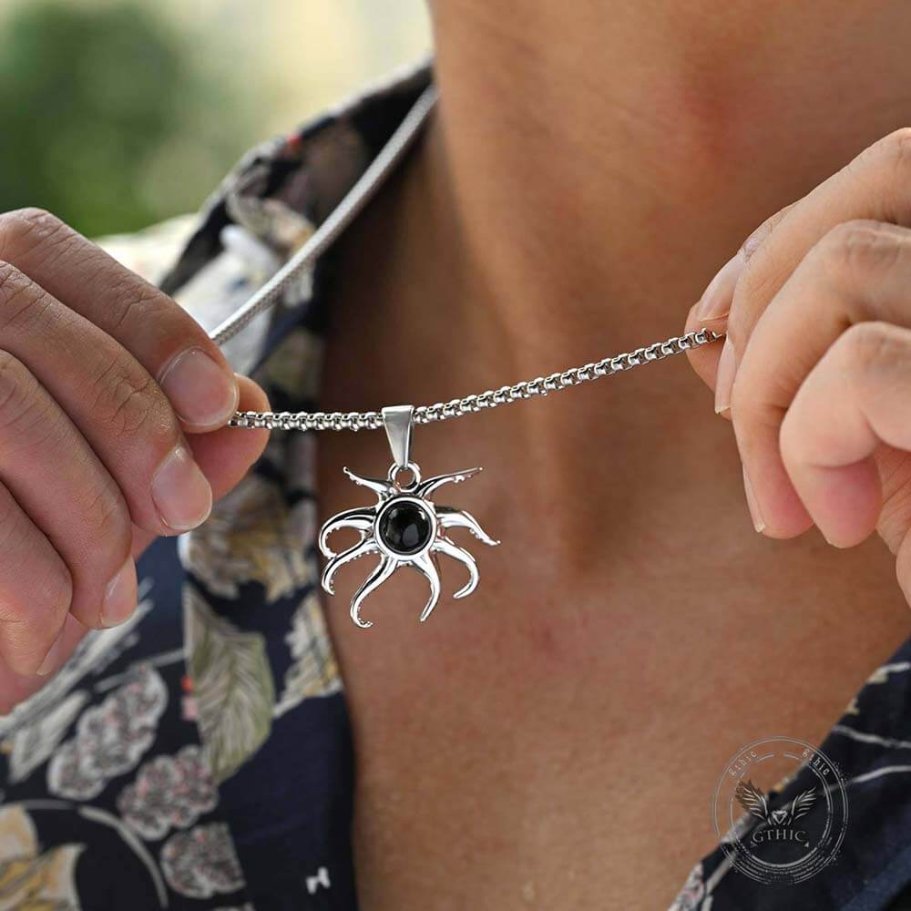 Fashion Black Gem Octopus Stainless Steel Marine Pendant | Gthic.com