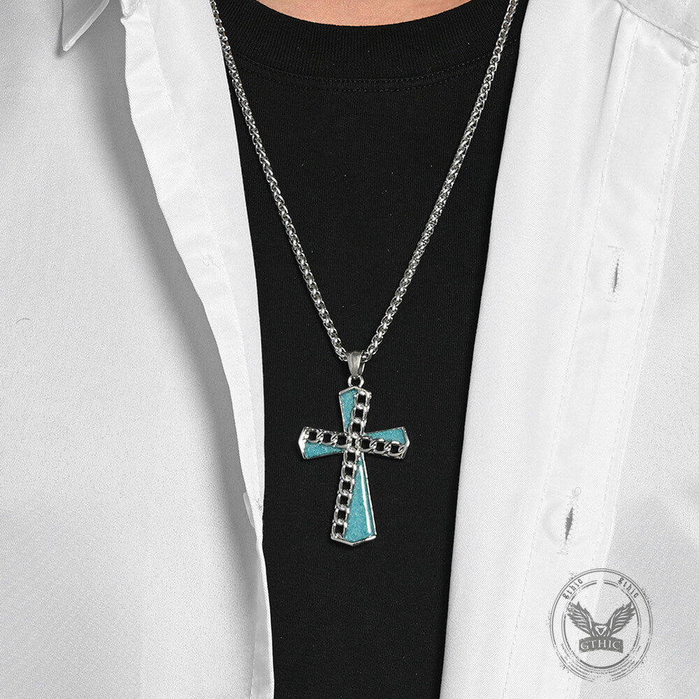 Fashion Chain Turquoise Cross Stainless Steel Pendant | Gthic.com