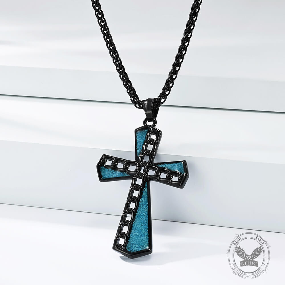 Fashion Chain Turquoise Cross Stainless Steel Pendant | Gthic.com