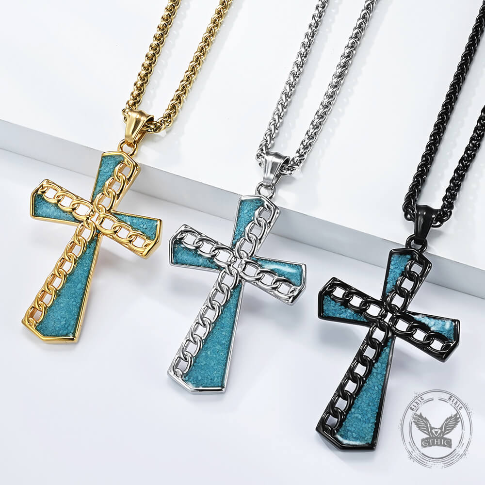 Fashion Chain Turquoise Cross Stainless Steel Pendant | Gthic.com