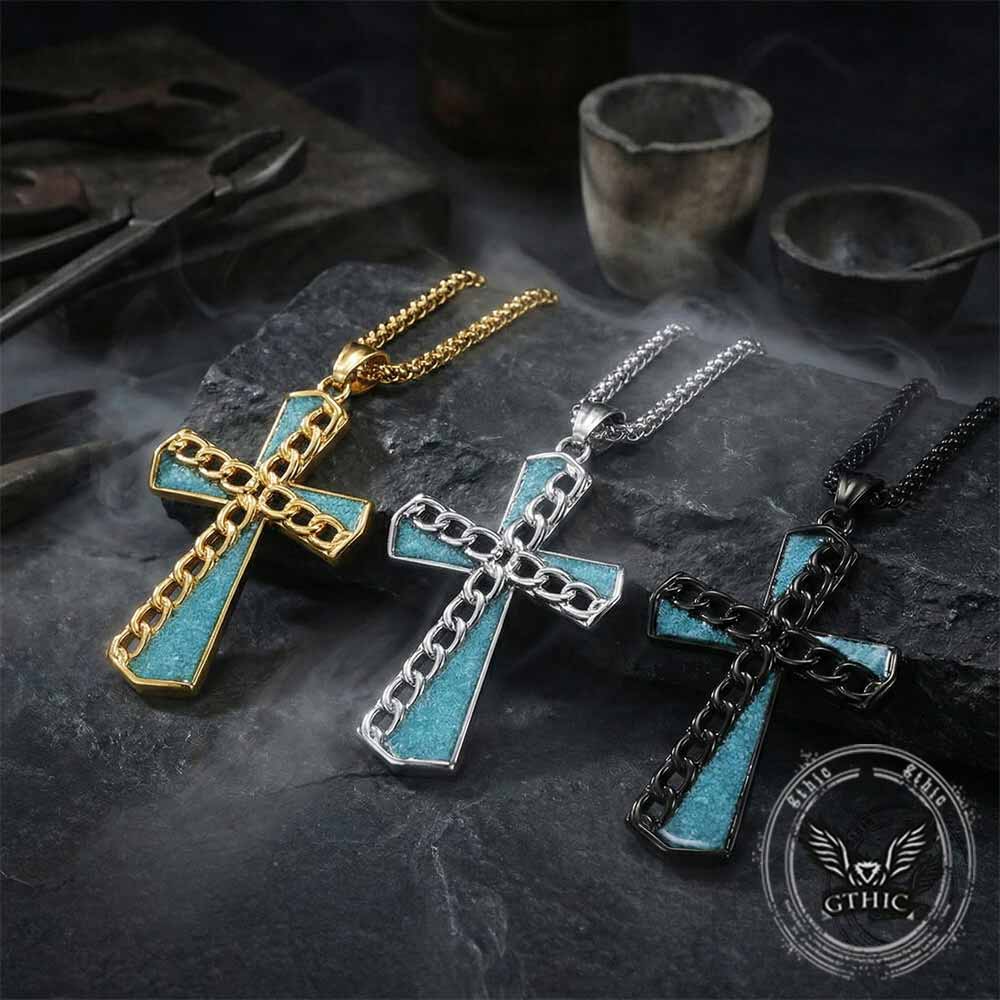 Fashion Chain Turquoise Cross Stainless Steel Pendant | Gthic.com