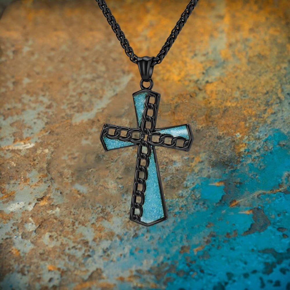 Fashion Chain Turquoise Cross Stainless Steel Pendant