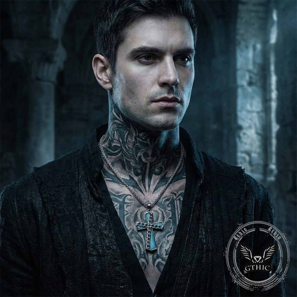 Fashion Chain Turquoise Cross Stainless Steel Pendant | Gthic.com