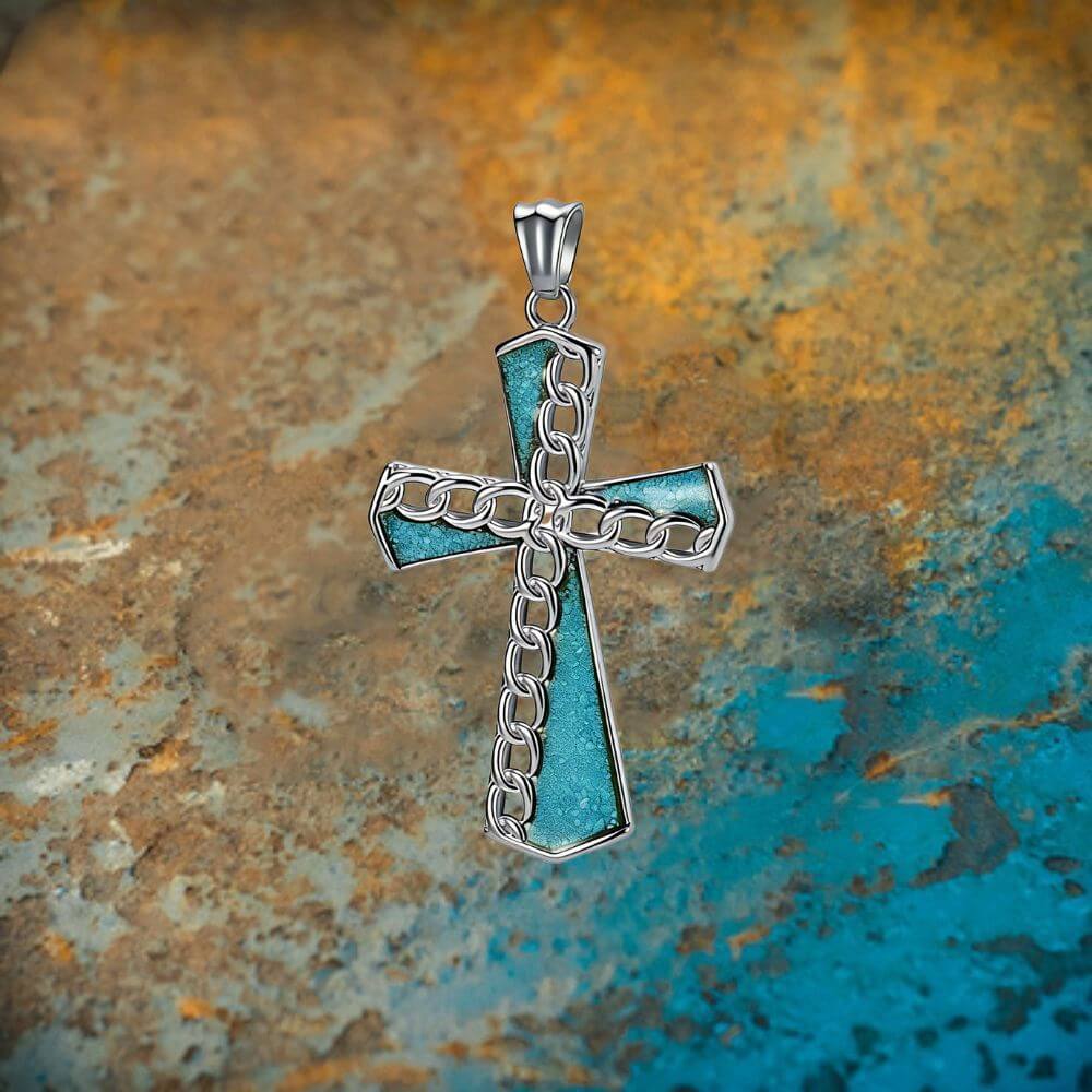 Fashion Chain Turquoise Cross Stainless Steel Pendant