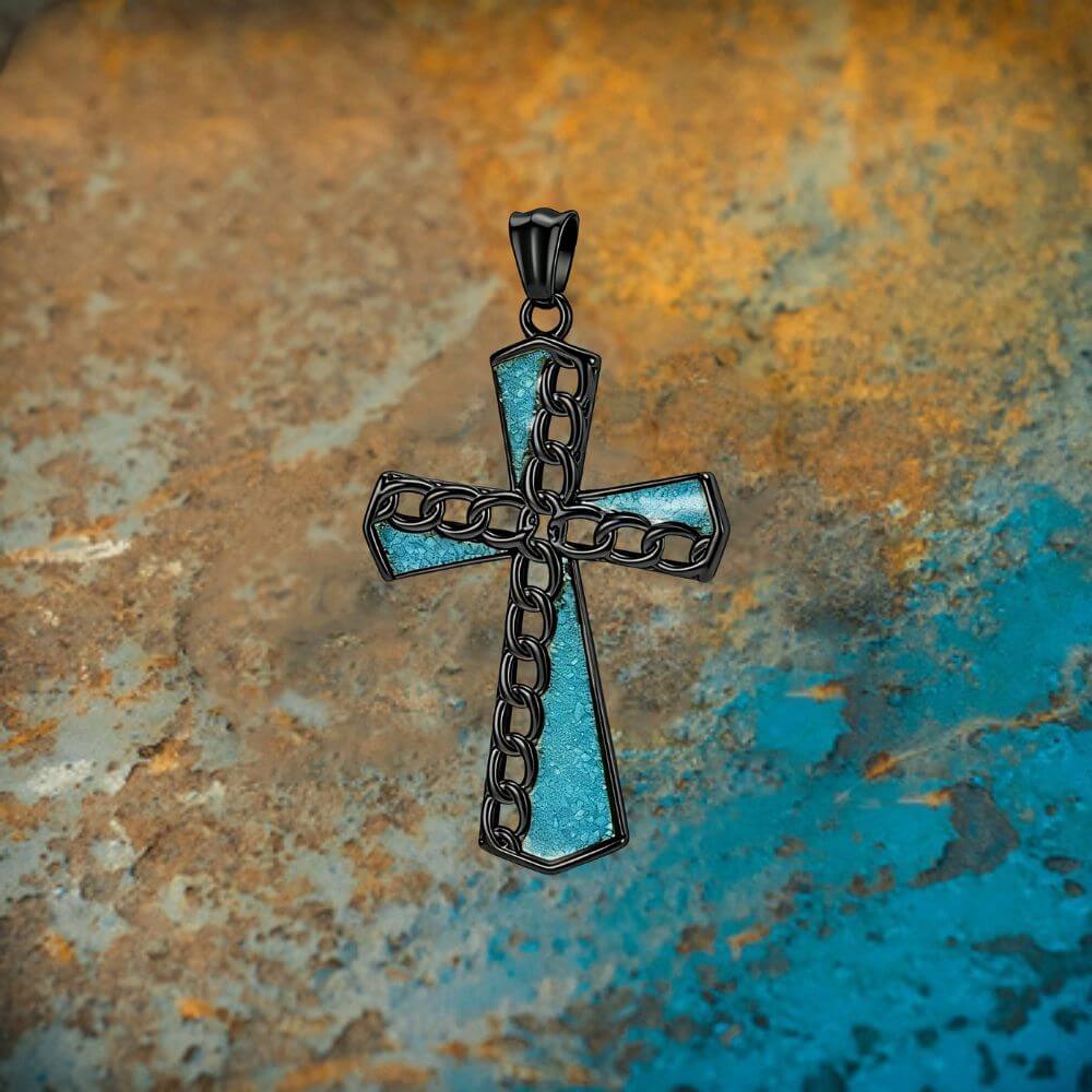 Fashion Chain Turquoise Cross Stainless Steel Pendant