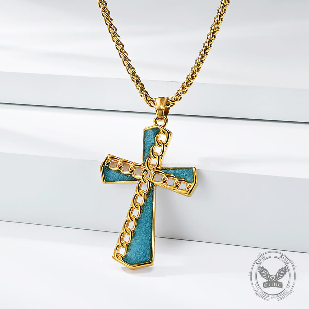Fashion Chain Turquoise Cross Stainless Steel Pendant