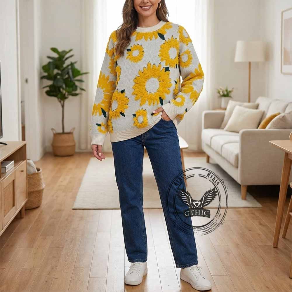 Fashion Chrysanthemum Pattern Knitted Sweater | Gthic.com