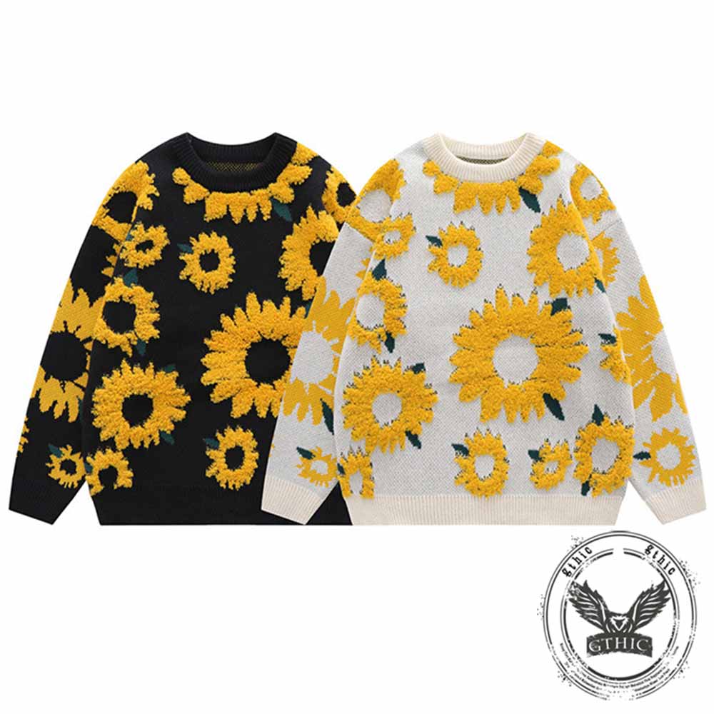Fashion Chrysanthemum Pattern Knitted Sweater | Gthic.com