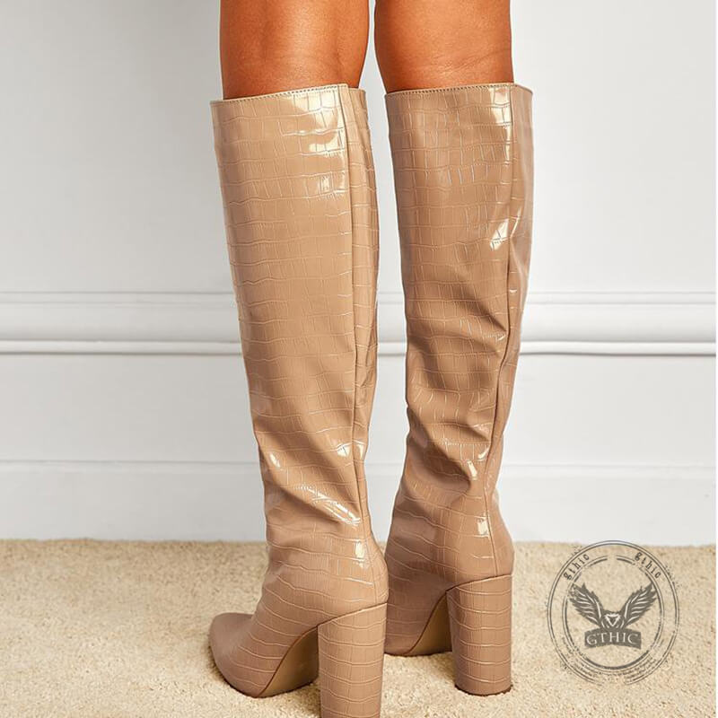 Fashion Chunky High Heel Pointed Toe Slip-on High Boots | Gthic.com