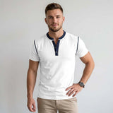 Fashion Colorblock Crew Neck Henley Polo Shirt