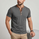 Fashion Colorblock Crew Neck Henley Polo Shirt