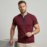 Fashion Colorblock Crew Neck Henley Polo Shirt