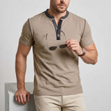 Fashion Colorblock Crew Neck Henley Polo Shirt