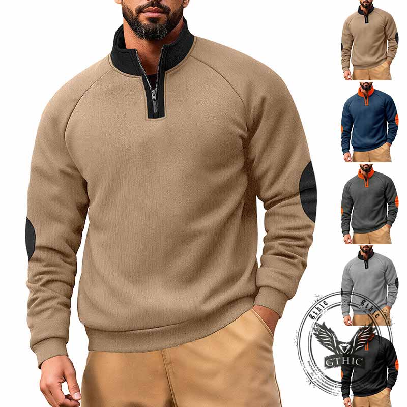 Fashion Colorblock Half-Zip Stand Collar Sweatshirt | Gthic.com
