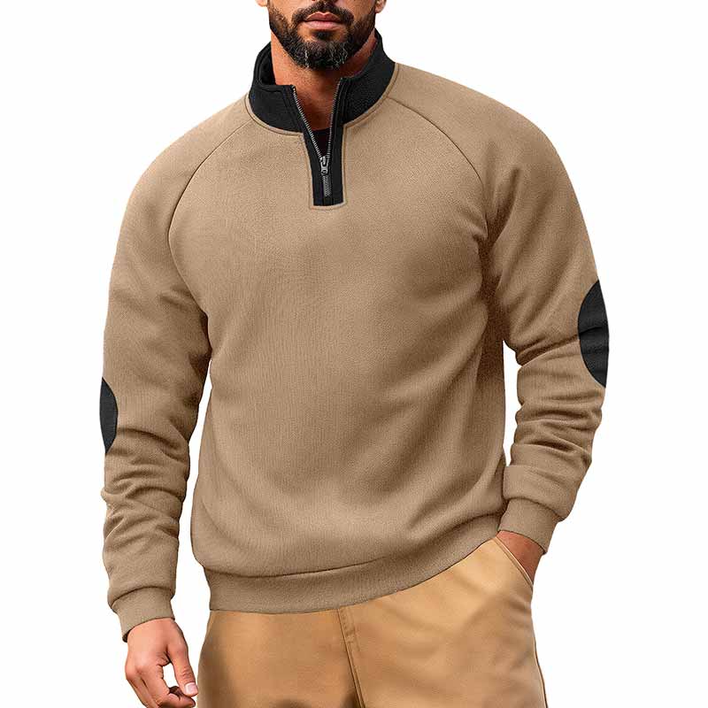 Fashion Colorblock Half-Zip Stand Collar Sweatshirt