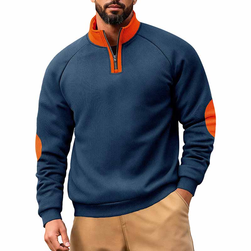 Fashion Colorblock Half-Zip Stand Collar Sweatshirt