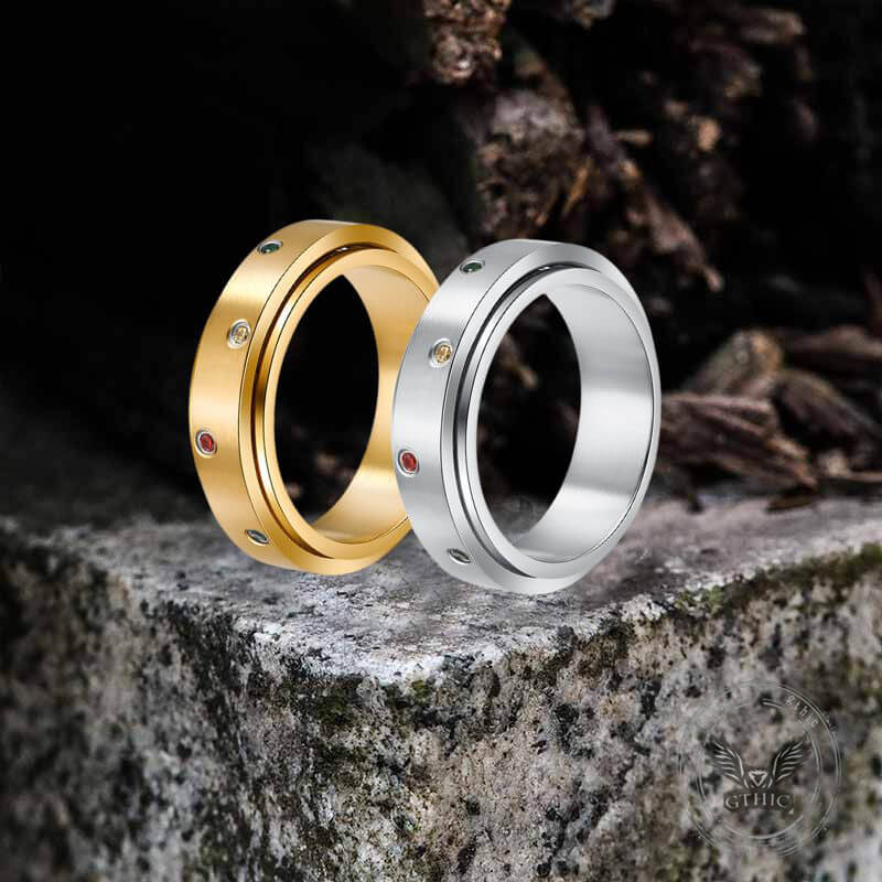 Fashion Colored Diamond Stainless Steel Spinner Ring | Gthic.com