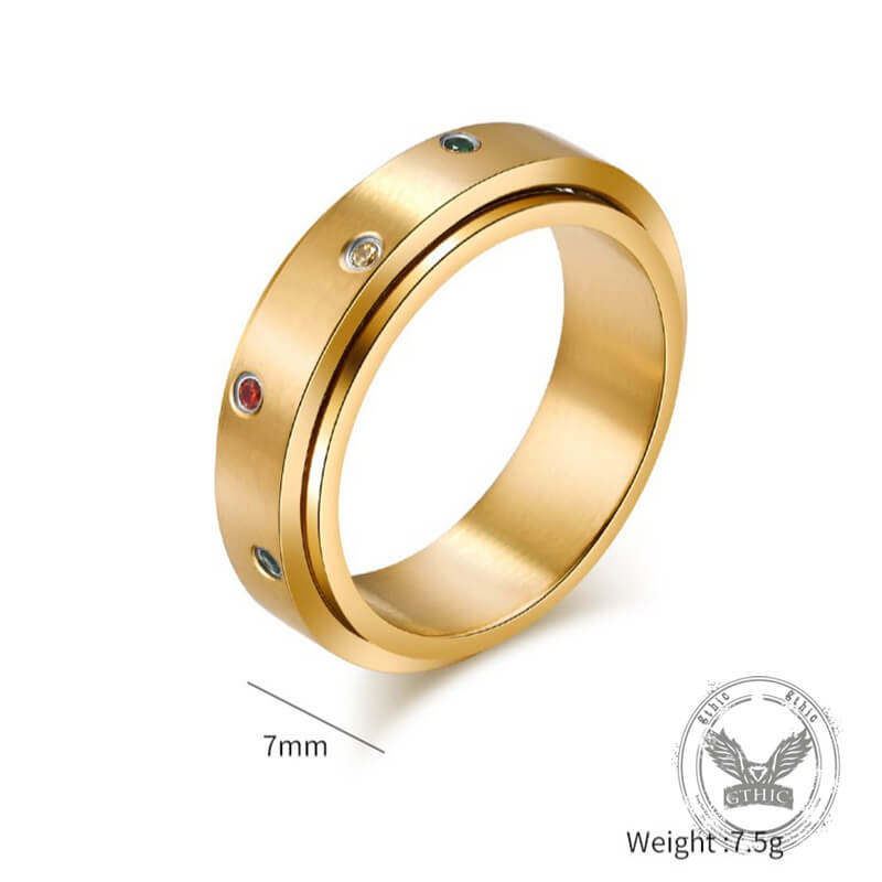 Fashion Colored Diamond Stainless Steel Spinner Ring
