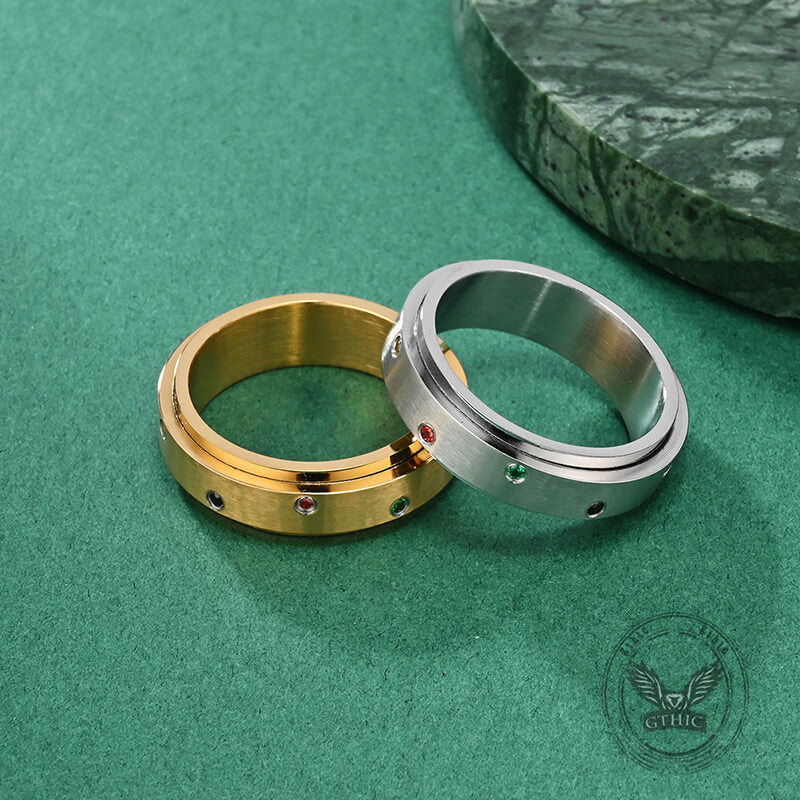 Fashion Colored Diamond Stainless Steel Spinner Ring
