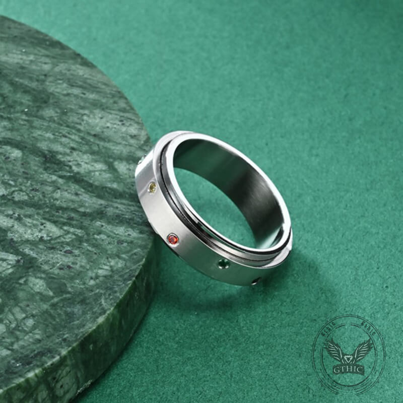 Fashion Colored Diamond Stainless Steel Spinner Ring