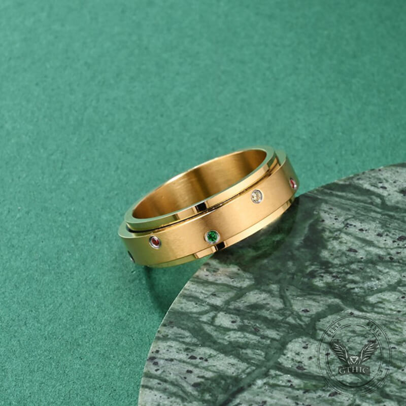 Fashion Colored Diamond Stainless Steel Spinner Ring