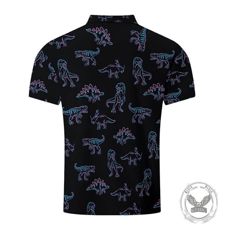 Fashion Colorful Dinosaur Print Short Sleeve Polo Shirt