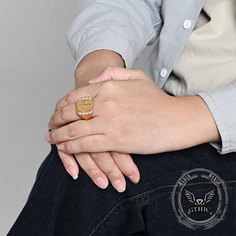 Fashion Cross Diamond-Set Stainless Steel Ring | Gthic.com