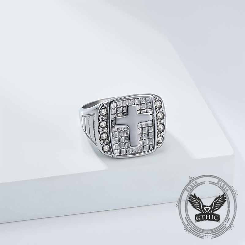 Fashion Cross Diamond-Set Stainless Steel Ring