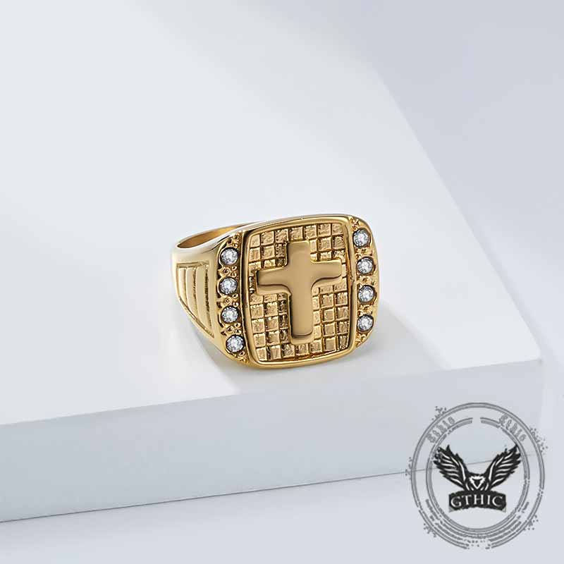 Fashion Cross Diamond-Set Stainless Steel Ring
