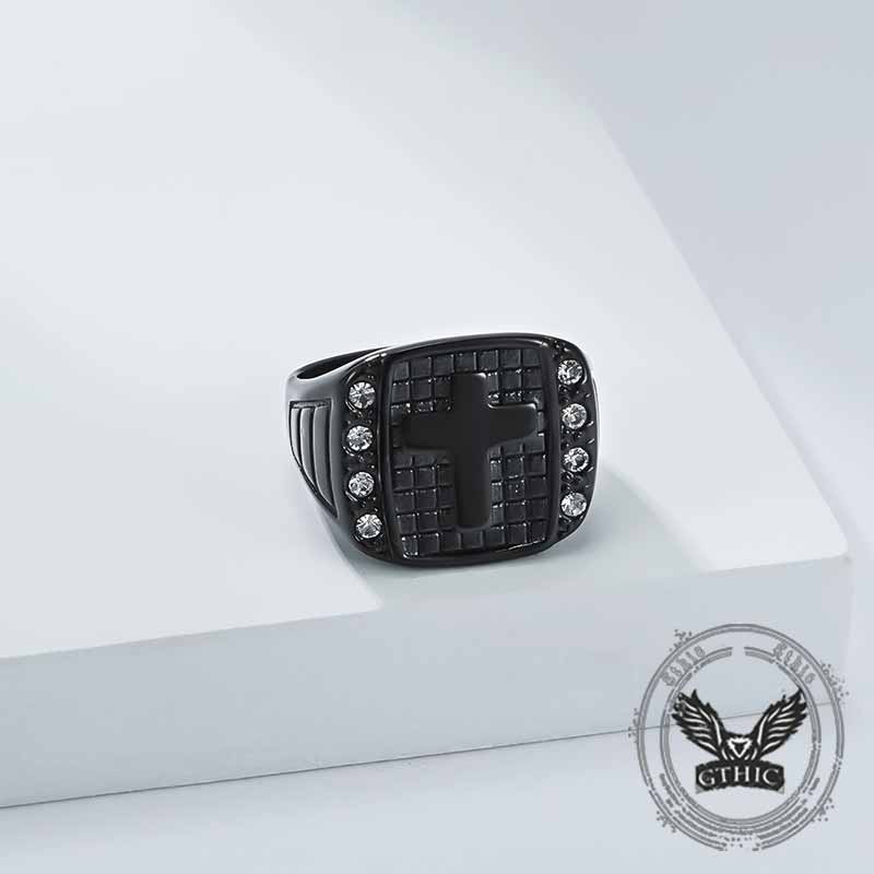 Fashion Cross Diamond-Set Stainless Steel Ring