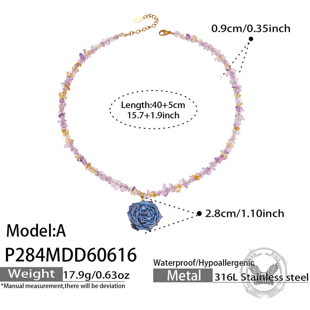 Fashion Dried Flower Natural Stone Stainless Steel Necklace