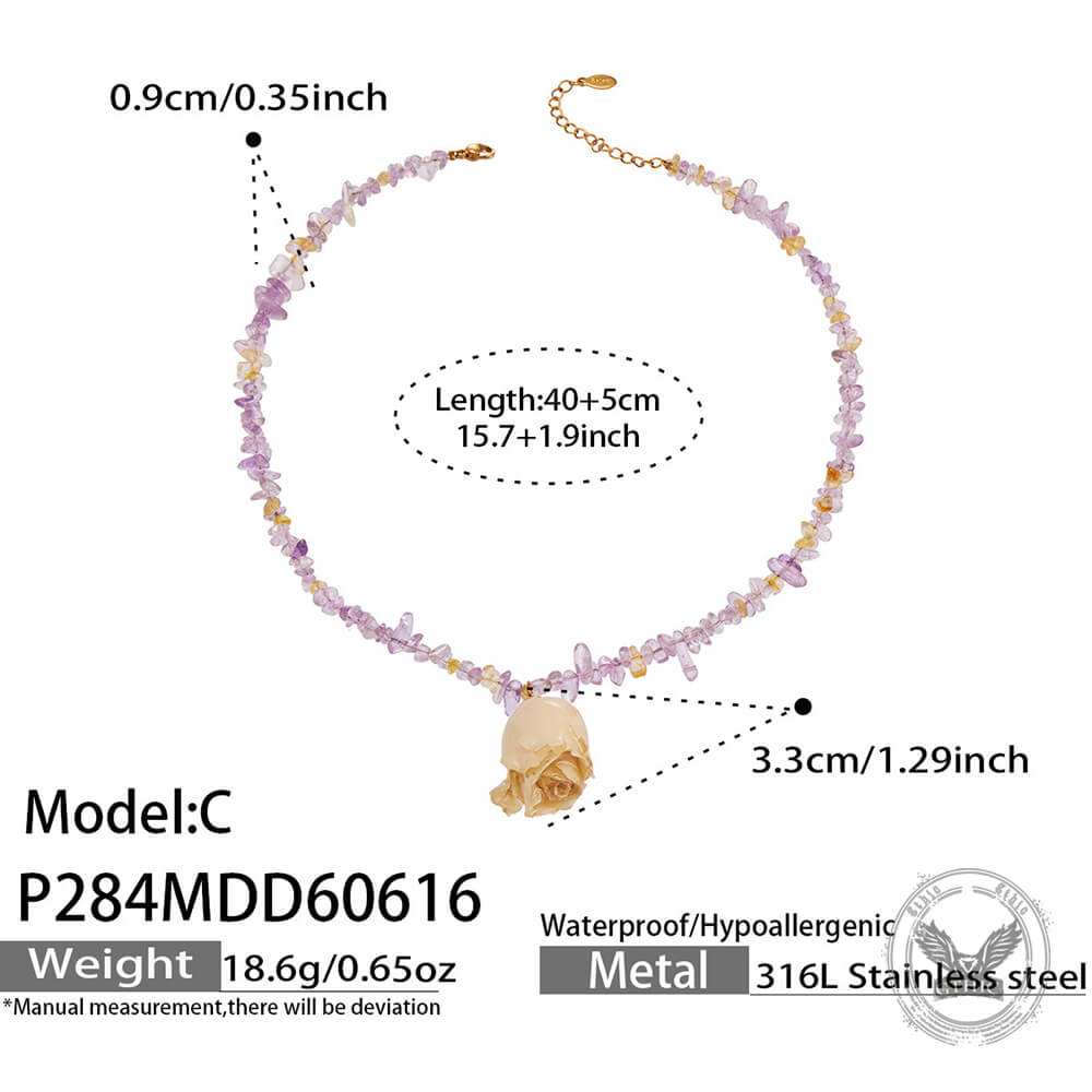 Fashion Dried Flower Natural Stone Stainless Steel Necklace