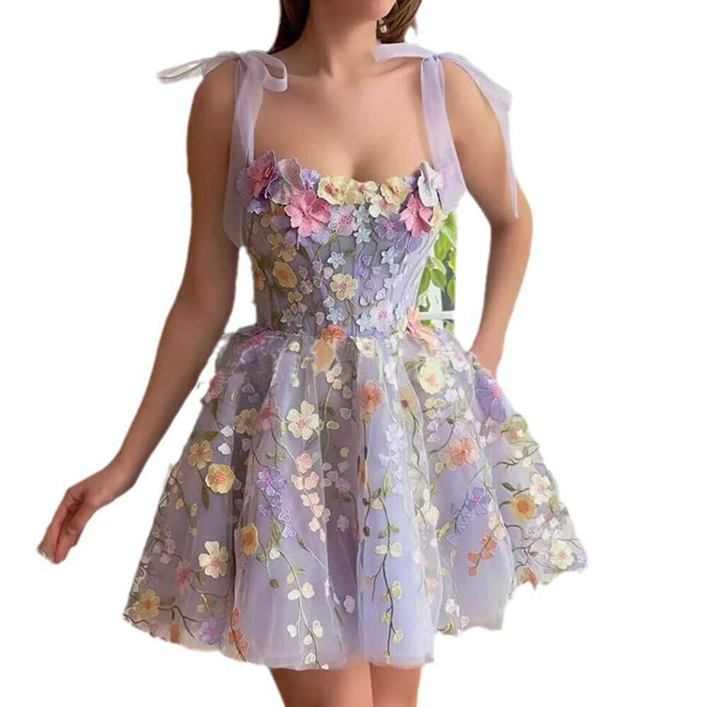 Fashion Flower Embroidery Suspender Dress