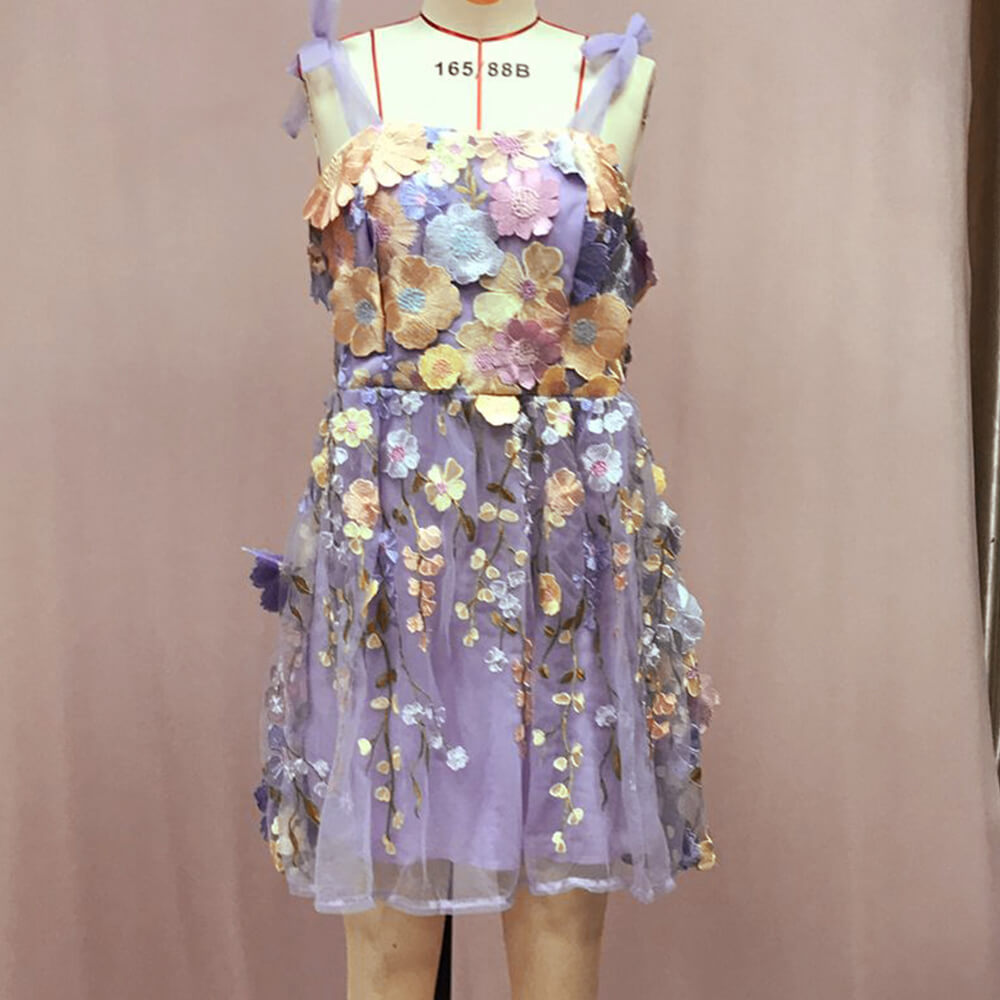 Fashion Flower Embroidery Suspender Dress