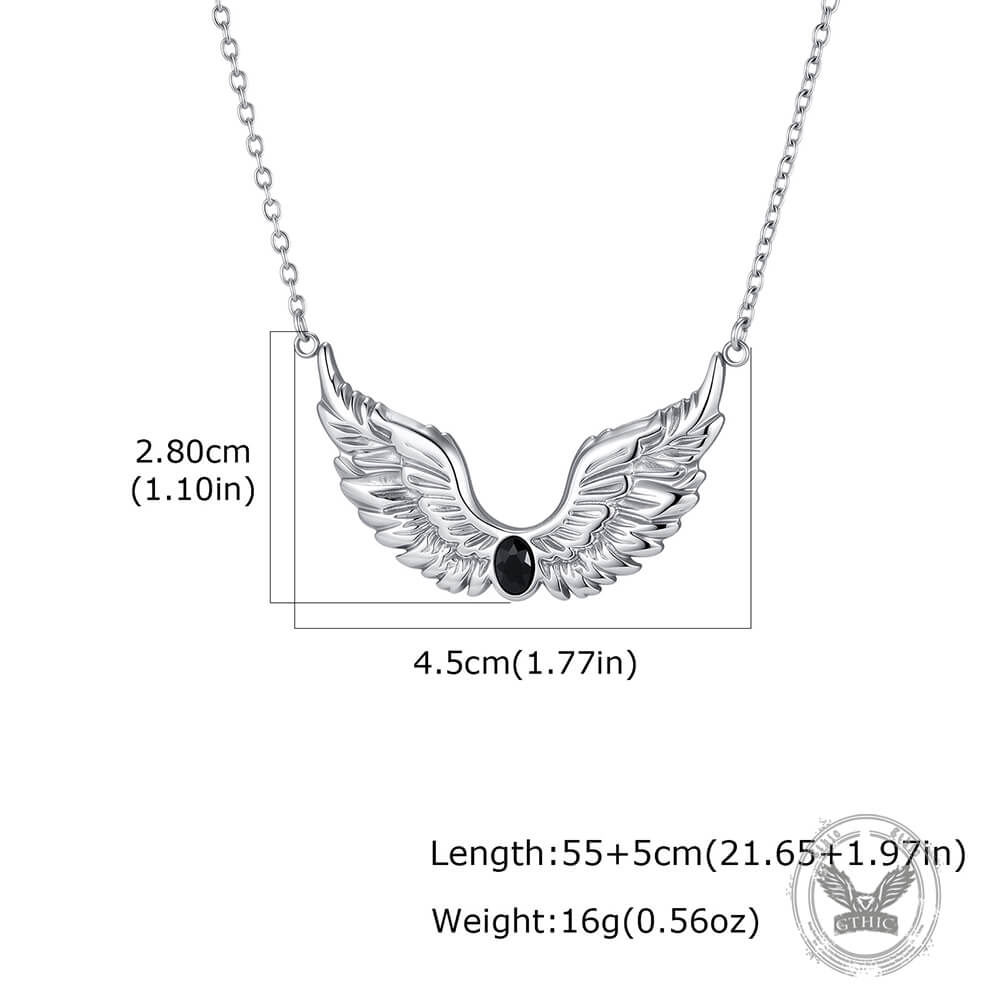 Fashion Gem Feather Wings Stainless Steel Necklace